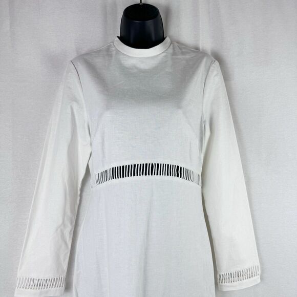STAUD Alexandria White Linen Midi Dress Long Sleeves Size 8 - Picture 3 of 10